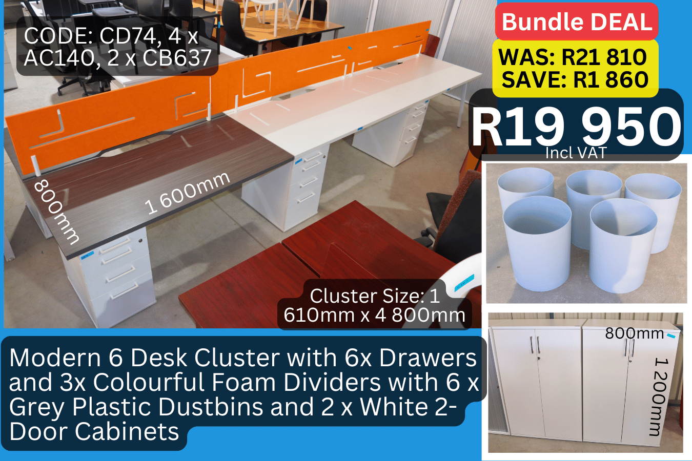 Used Duo Coloured Used Cluster Desk