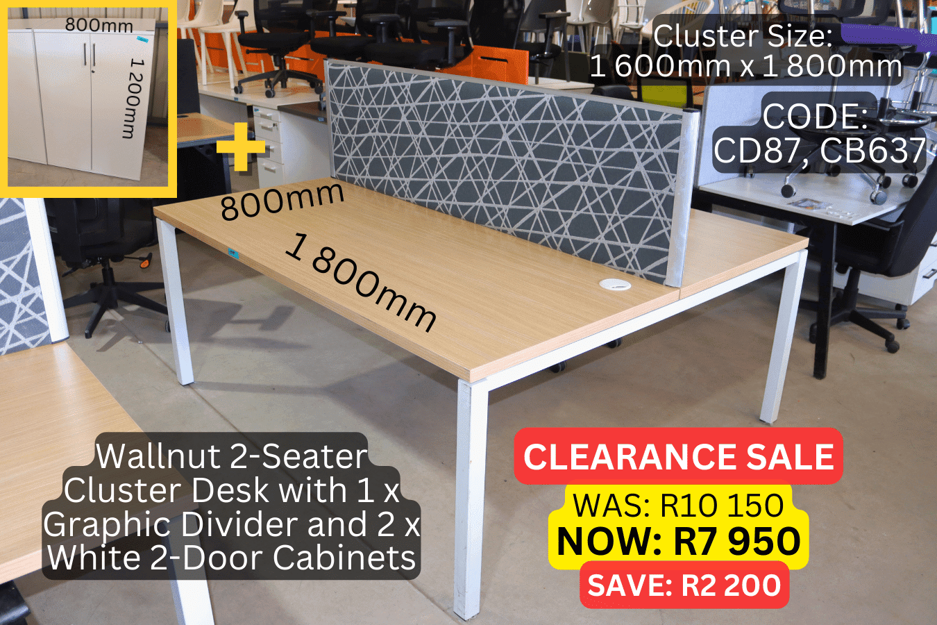 Used Modern 2 Seater Clusters with Graphic Dividers, Second Hand 2 Seater Workstations Combo