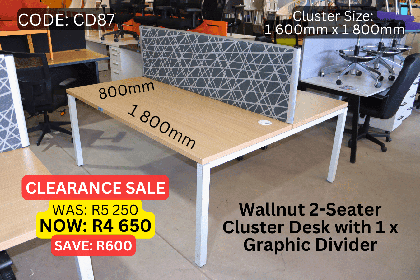 Used Modern 2 Seater Clusters with Graphic Dividers, Second Hand 2 Seater Workstations
