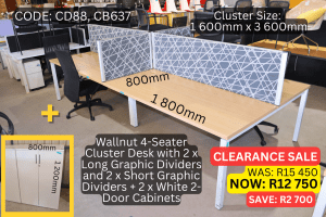 Used Modern 4 Seater Clusters with Graphic Dividers, Second Hand 4 Seater Workstations Combo