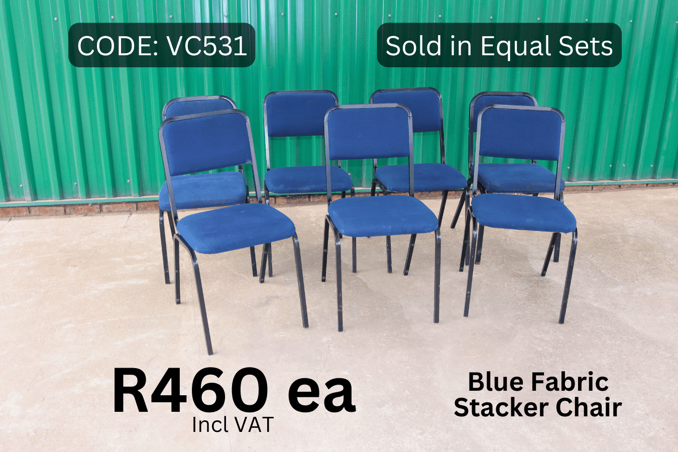 Used Blue Stacker Chairs, Second Hand Office Chairs without Wheels