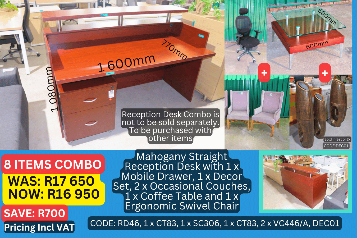 Used Reception Desk, Second Hand Straight Reception Desk COMBO 1