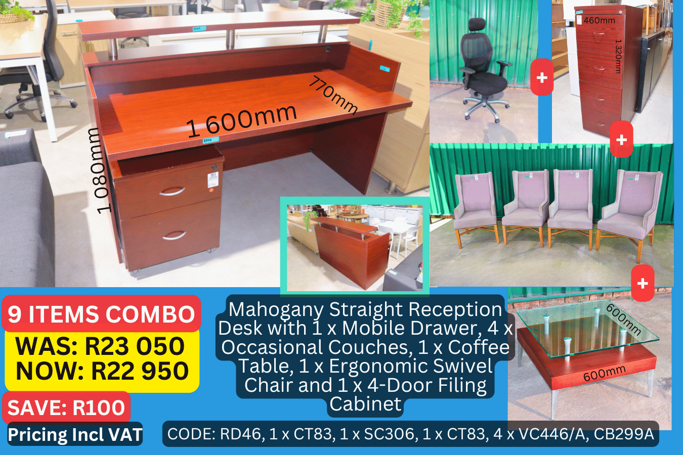 Used Reception Desk, Second Hand Straight Reception Desk COMBO 2