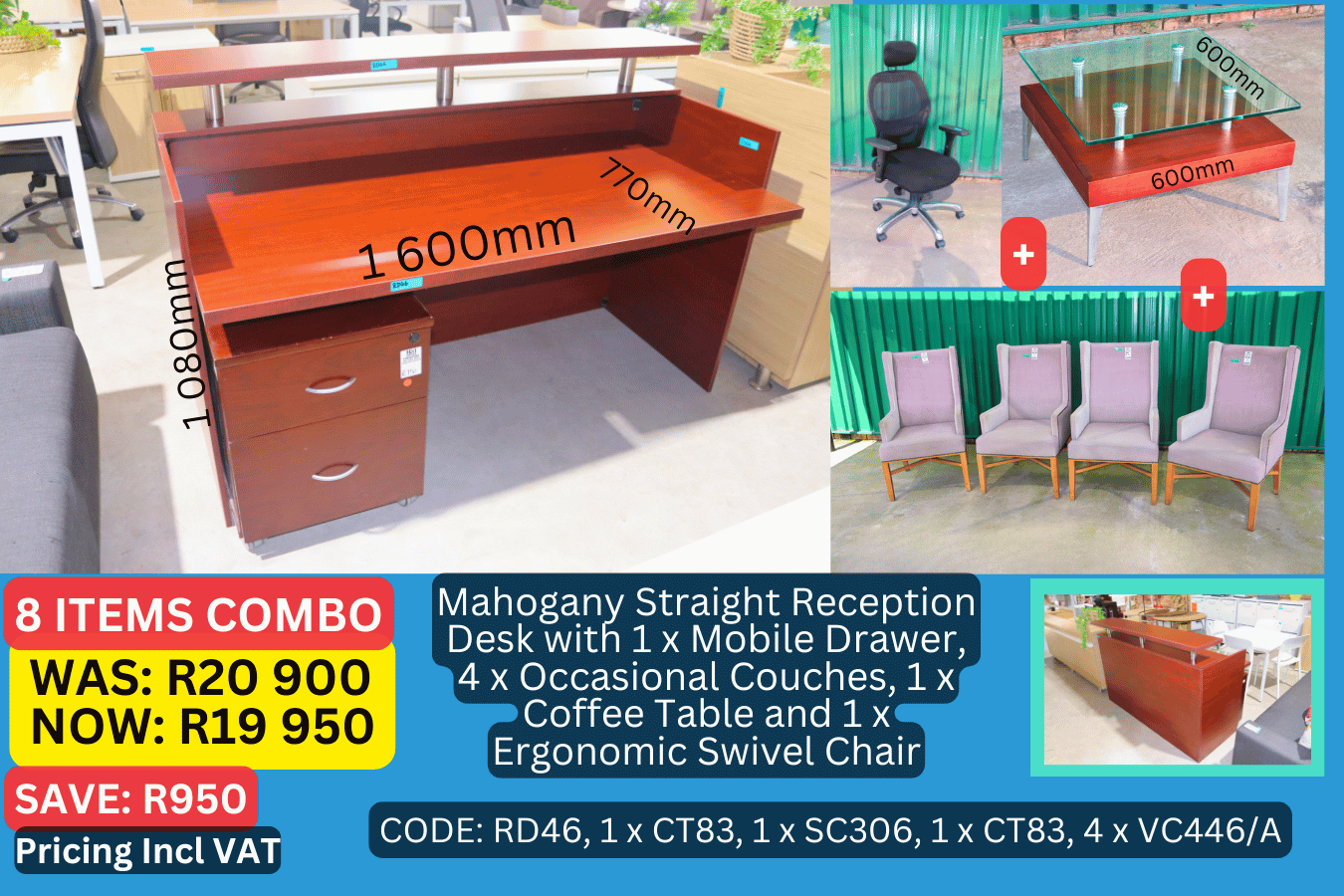 Used Reception Desk, Second Hand Straight Reception Desk COMBO 3