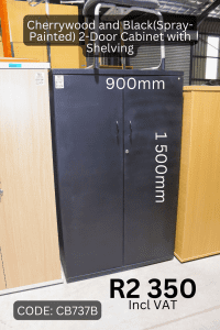 Used Cherrywood and Black(Spray- Painted) 2-Door Cabinet with Shelving, Second Hand Office Cabinet