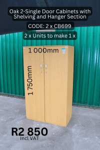 Used Oak 2 Door Cabinet, Second Hand Office Cabinet with Shelving