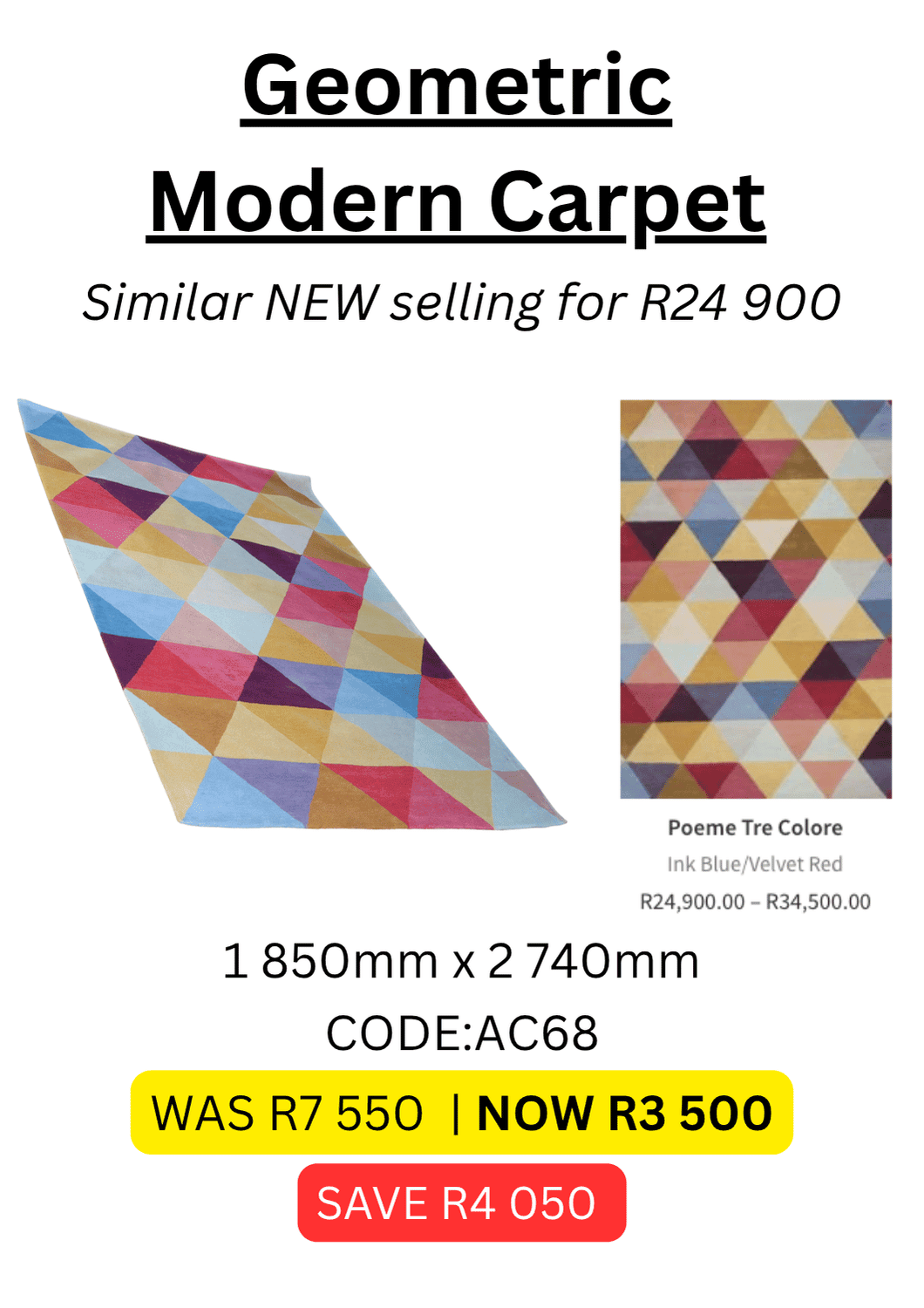 Used Geometric Colourful Carpet, Second Hand Carpet