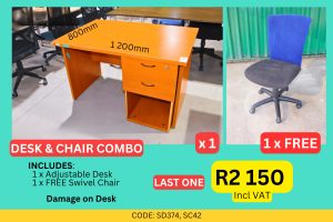 Quality used straight desk combo supplied by HNA Office Furniture in Wadeville, Germiston.