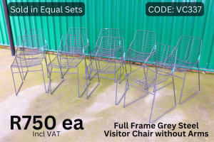 Second hand grey full frame metal canteen chairs supplied by HNA Office Furniture in Gauteng.