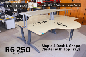 Second hand cluster desk supplied by HNA Office Furniture in Gauteng.