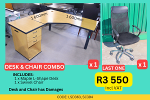 Quality used L-Shape desk and chair combo supplied by HNA Office Furniture.