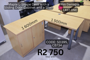 Used maple l-shape desk supplied by HNA Office Furniture in Gauteng.