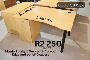 Second Hand maple straight desk with drawers supplied by HNA Office Furniture in Gauteng.