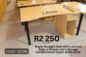 Used maple straight desk with drawers supplied by HNA Office Furniture in Gauteng.