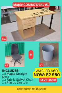 Quality used straight desk combo deal supplied by HNA Office Furniture in Gauteng.