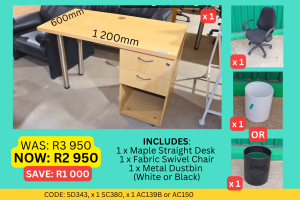 Quality second hand straight desk combo supplied by HNA Office Furniture in Gauteng.