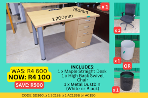 Quality used maple straight desk combo supplied by HNA Office Furniture in Gauteng.