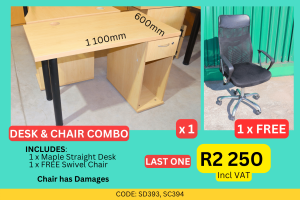 Quality used maple straight desk combo supplied by HNA Office Furniture in Gauteng.