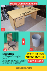 Quality used maple straight desk combo supplied by HNA Office Furniture in Gauteng.