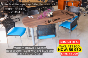 Modern used brown 6 seater boardroom table supplied by HNA Office Furniture in Gauteng.