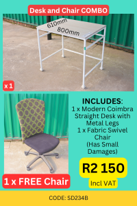 Quality used modern straight desk and chair combo supplied by HNA Office Furniture in Gauteng.