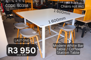 Modern used white bar table or coffee station supplied by HNA Office Furniture in Germiston, Gauteng.