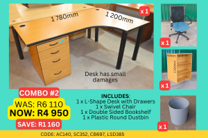 Quality used L-Shape desk combo supplied by HNA Office Furniture in Gauteng.