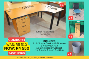 Quality second hand L-Shape combo supplied by HNA Office Furniture in Wadeville, Germiston.
