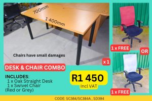 Used straight desk and chair combo supplied by HNA Office Furniture in Wadeville, Germiston.