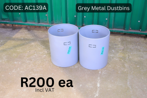 Used metal dustbin supplied by HNA Office Furniture in Gauteng.