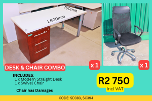 Modern used straight desk and chair combo supplied by HNA Office Furniture in Gauteng.