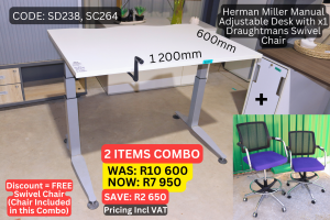 Quality modern adjustable desk and chair combo supplied by HNA Office Furniture in Wadeville, Germiston.