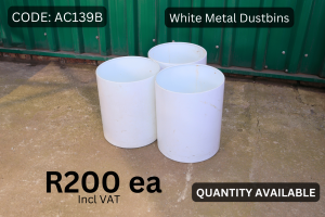 Used round white metal dustbin supplied by HNA Office Furniture in Gauteng.