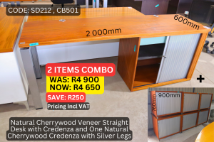 Second hand cherrywood veneer straight desk supplied by HNA Office Furniture in Gauteng.