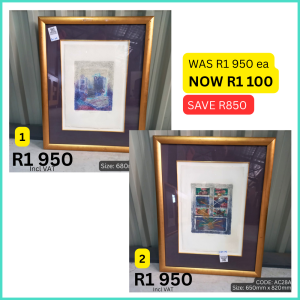 Second Hand bronze framed window prints supplied by HNA Office Furniture in Gauteng.