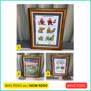 Used framed company prints sold by HNA Office Furniture in Gauteng.