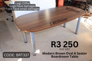 Modern second hand Brown 6 seater boardroom table supplied by HNA Office Furniture in Wadeville, Germiston.