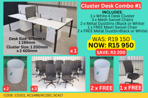 Modern White 4-Desk Cluster Combo Deal supplied by HNA Office Furniture in Gauteng.