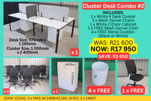 Modern Used White 4-Desk Cluster Combo Deal supplied by HNA Office Furniture in Gauteng.