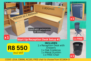 Used oak reception desk supplied by HNA Office Furniture in Gauteng.