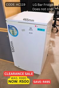 Used LG Bar fridge supplied by HNA Office Furniture in Guateng.