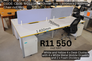 Modern used white cluster desk supplied by HNA Office Furniture in Gauteng.