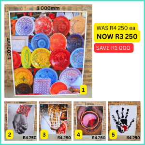 Quality white framed colourful abstract prints supplied by HNA Office Furniture in Gauteng.