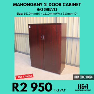 CB826 _ MAHOGANY-2-DOOR-CABINET-WITH-SHELVES