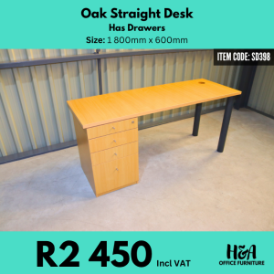 SD398 _ OAK-STRAIGHT-DESK-WITH-DRAWERS