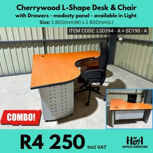 LSD394A, SC190A _ Cherrywood-L-Shape-Desk-with-Drawers-HNA-Office-Furntiture