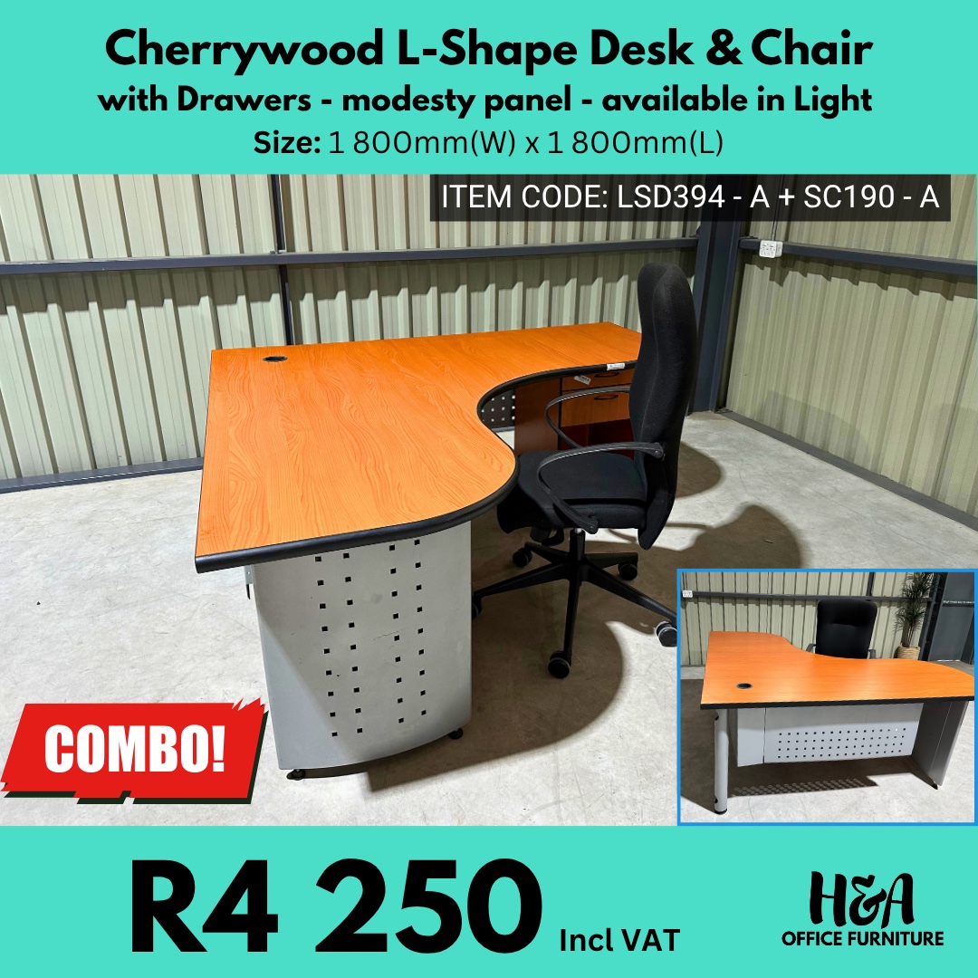 LSD394A, SC190A _ Cherrywood-L-Shape-Desk-with-Drawers-HNA-Office-Furntiture