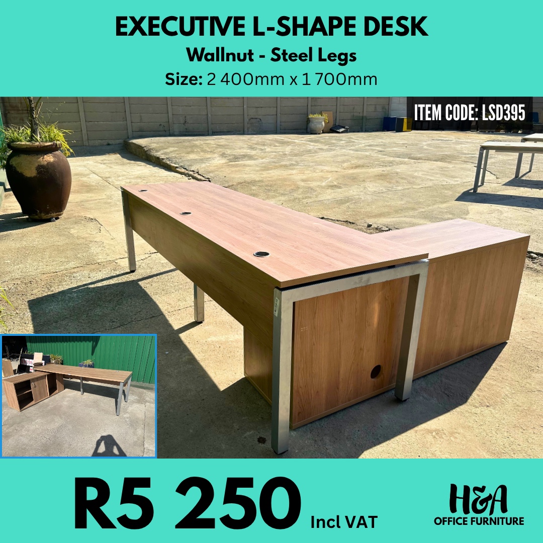 LSD395 _ Wallnut-L-Shape-Desk-with-Side-Cabinet-Used