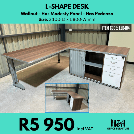 LSD404 WALLNUT-L-SHAPE-DESK-WITH-PEDENZA