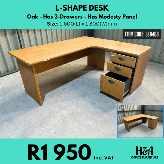LSD408 OAK-L-SHAPE-WITH-3-DRAWERS